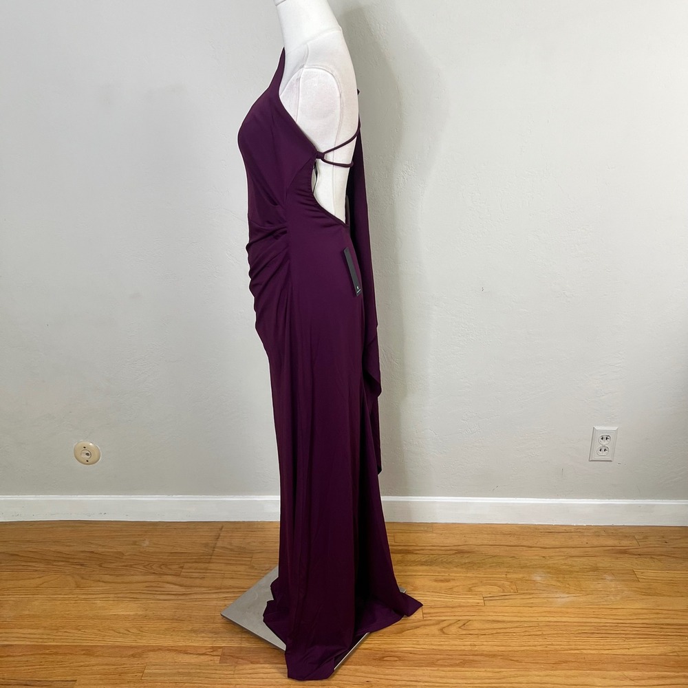 Lulus Maxi Dress One Shoulder Long Sleeve Cape Ruched Gown Purple Size M NEW - Picture 2 of 6